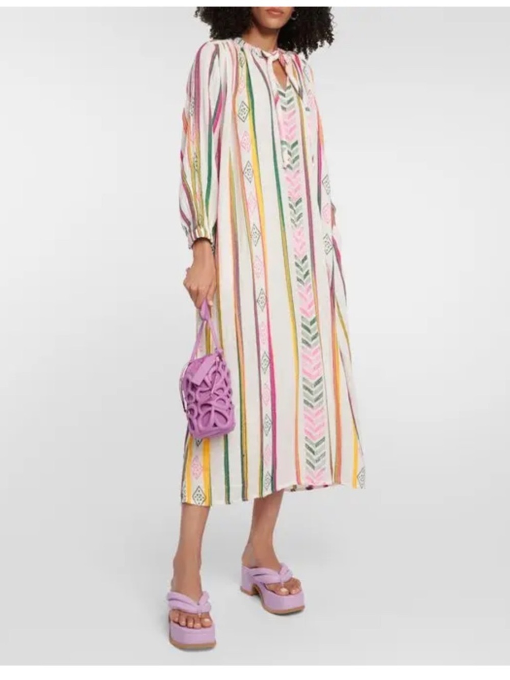 Revolve Velvet By Graham & Spencer Pink / Green Patterned Long Kaftan Dress - Xs